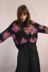 Cortefiel Suéter feminino de manga comprida com estampado floral Preto