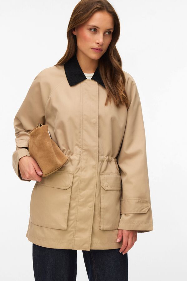 Vero Moda Casaco encerado com forro tartan Castanho