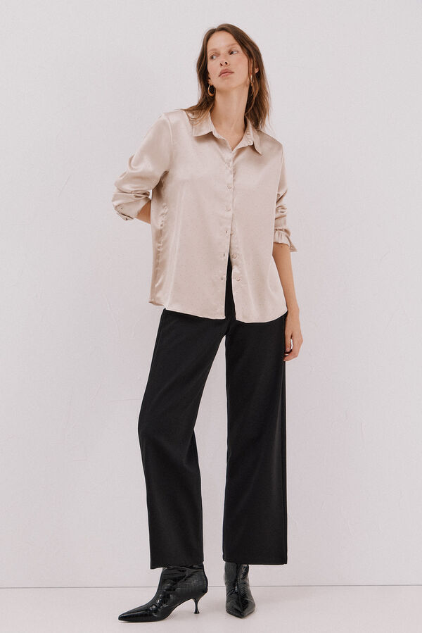 Cortefiel Shiny satin shirt Beige
