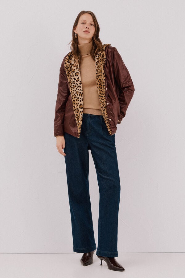 Cortefiel Short reversible faux fur jacket Dark brown