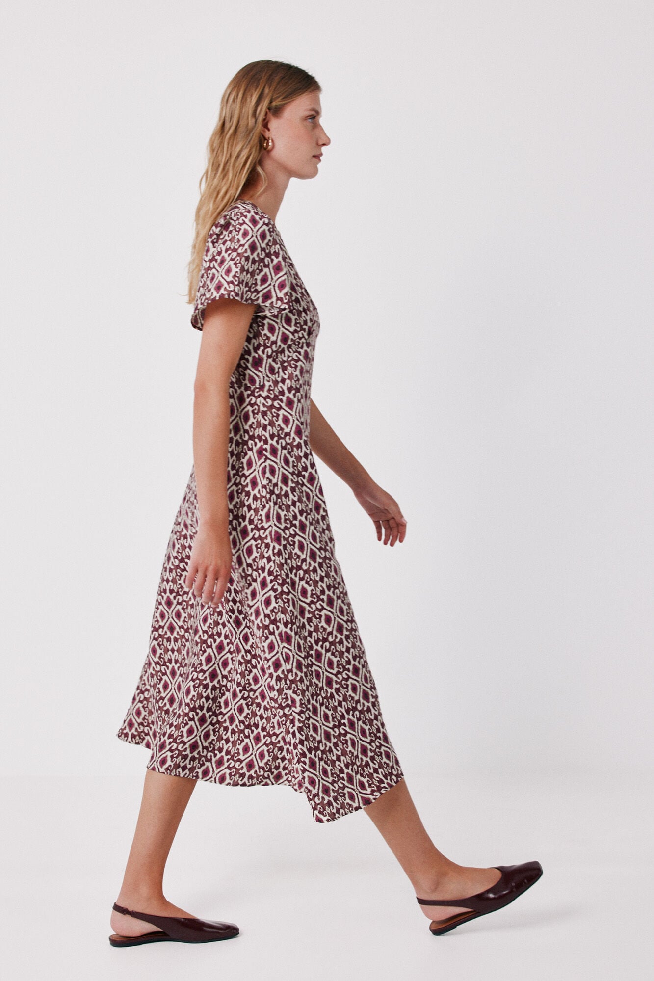 Cortefiel V-neck flutter sleeve dress