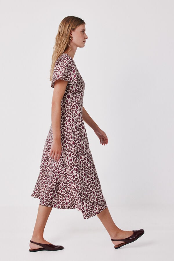 Cortefiel V-neck flutter sleeve dress Printed red