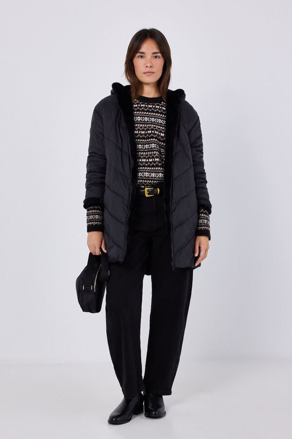 Cortefiel Anorak acolchado reversible efecto pelo Negro