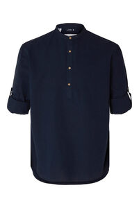 Cortefiel Camisa de cuello mao y manga multiposición confeccionada con lino y algodón reciclado. Gris oscuro