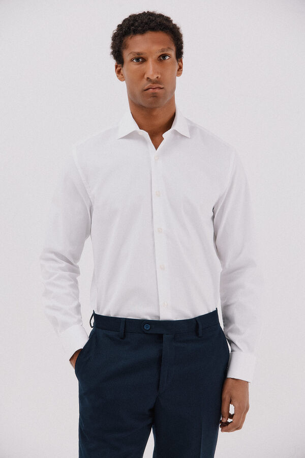 Cortefiel Tencel cotton striped dress shirt Navy