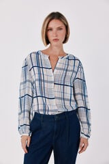Cortefiel Plaid print blouse Printed blue