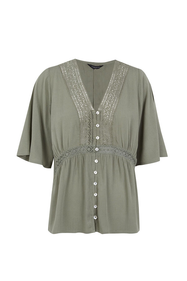 Cortefiel Blusa encaje Kaki