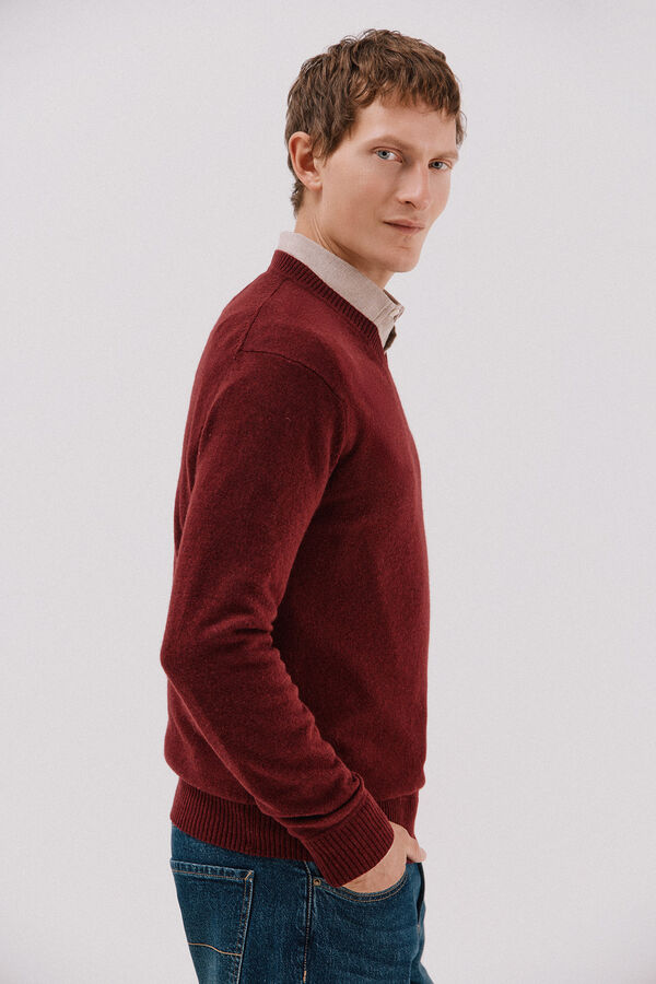 Cortefiel Jersey lana lambswool pico redondo Granate