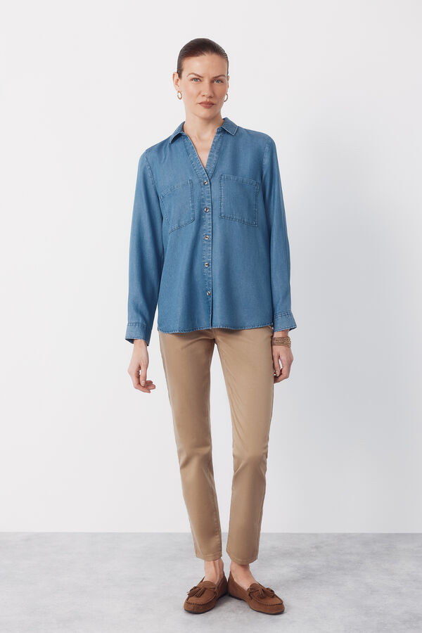 Cortefiel Tencel denim shirt Blue