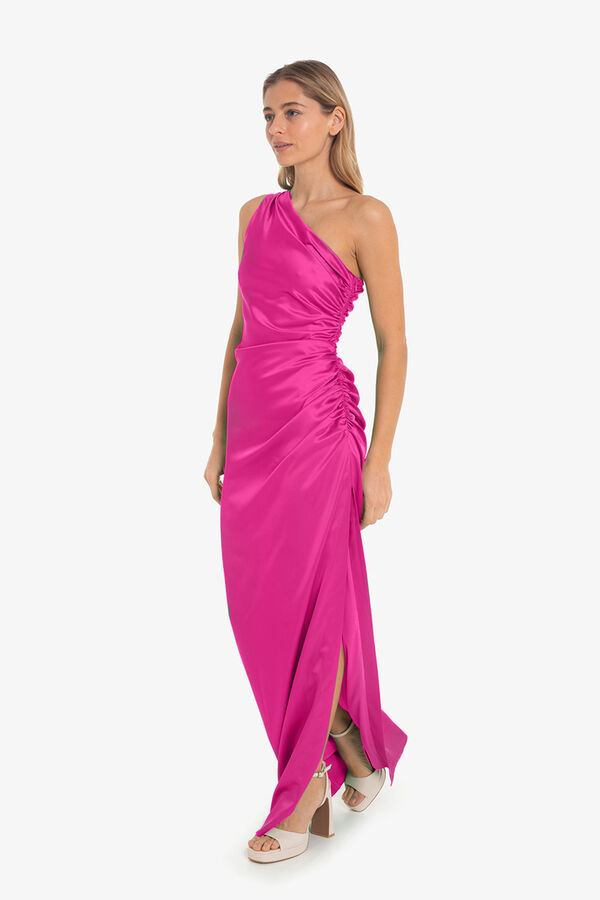 Cuplé Vestido de cetim com uma alça Subiu