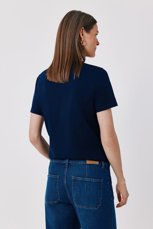 Cortefiel Gold button basic T-shirt Navy