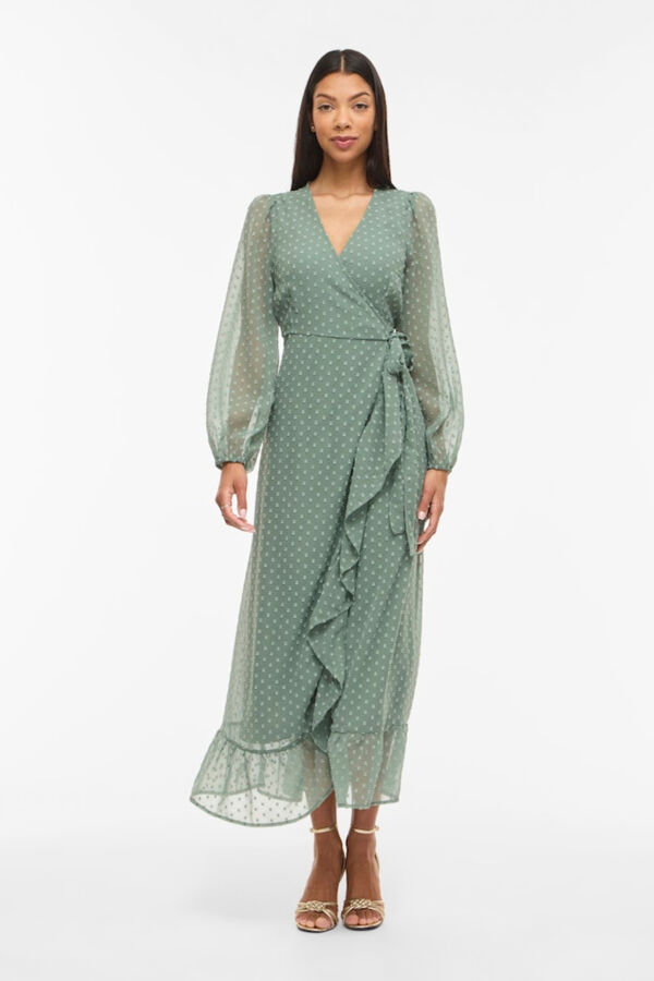 Vila Plumetis midi long dress Kaki