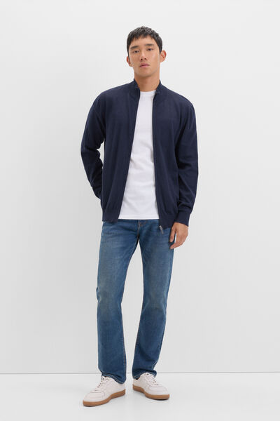 Cortefiel Cotton zip-up cardigan with cashmere Navy