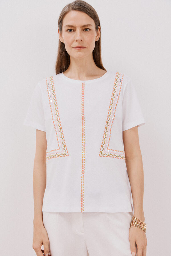 Cortefiel Embroidered t-shirt White