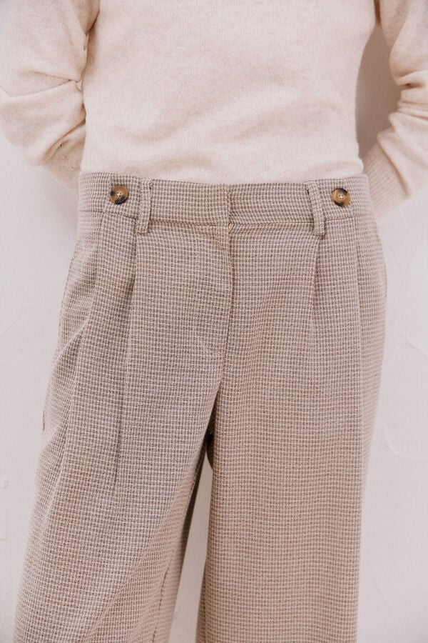 Cortefiel Long, wide-legged trousers with pleats Printed beige