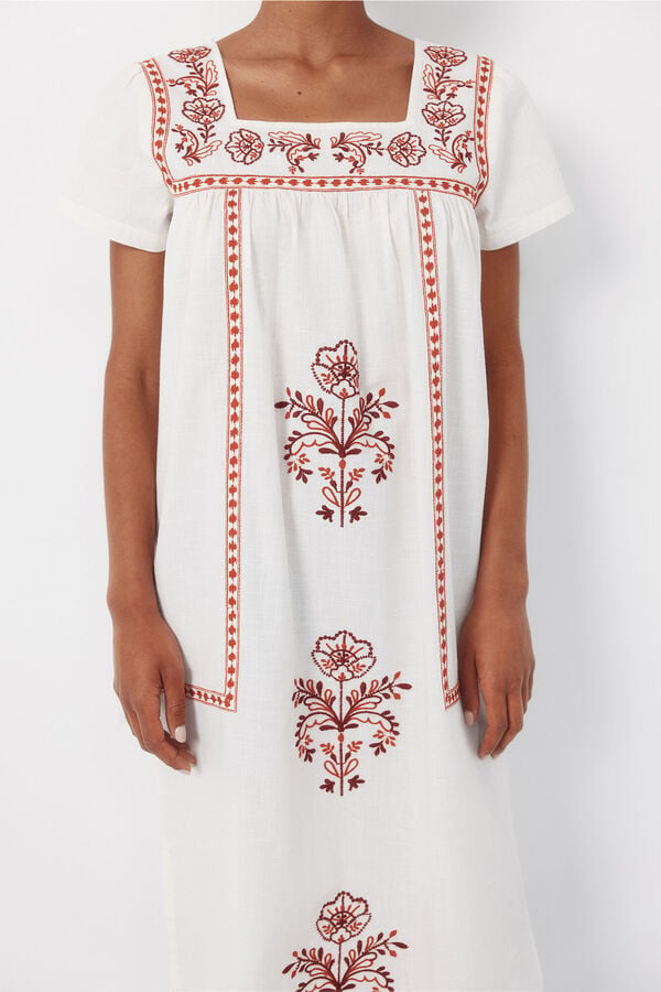 Cortefiel Floral embroidered dress Printed red