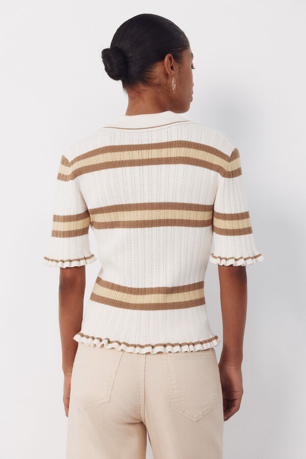 Cortefiel Striped polo jumper Ivory