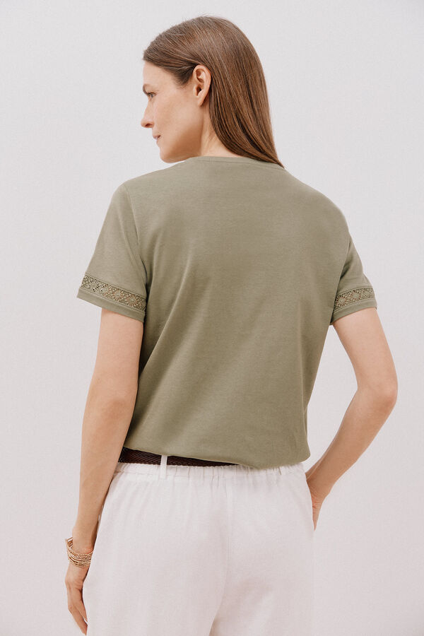 Cortefiel Hemstitch detail t-shirt Kaki