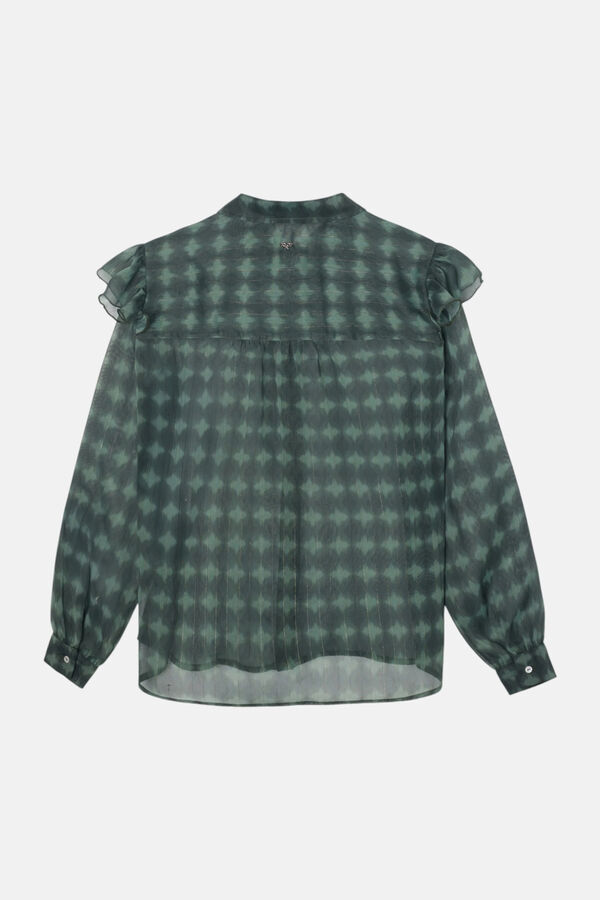 Silbon Ethnic print ruffle blouse Green