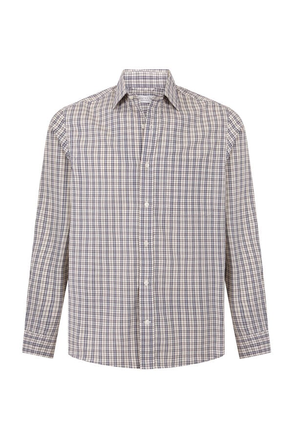 Cortefiel Checked poplin shirt Printed blue