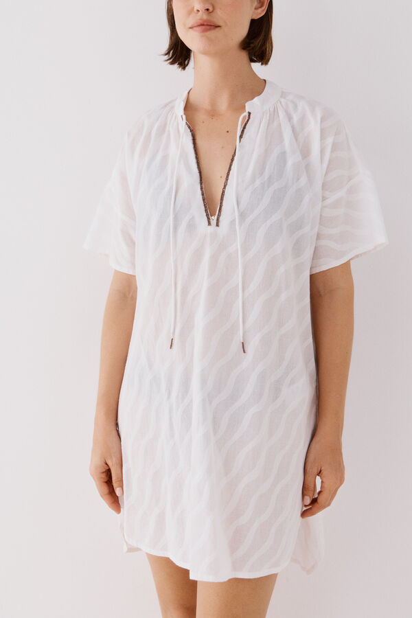 Cortefiel Short embroidered caftan White