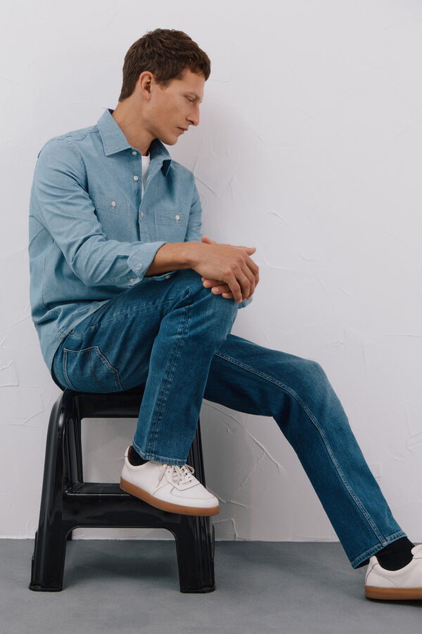 Cortefiel Denim shirt with two pockets Blue