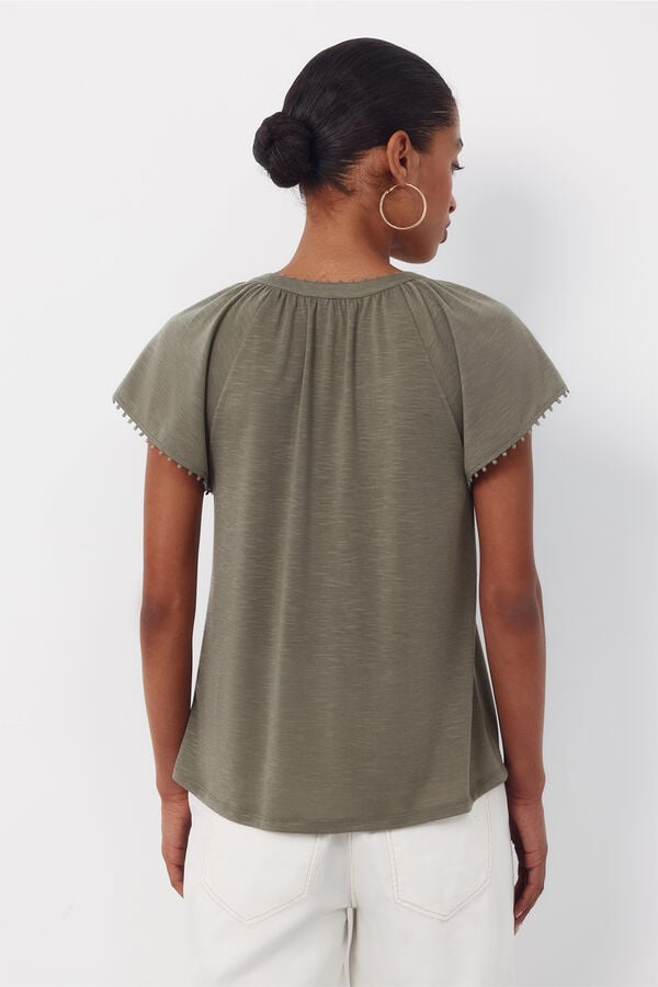 Cortefiel Camiseta fluida pasamanerias Kaki