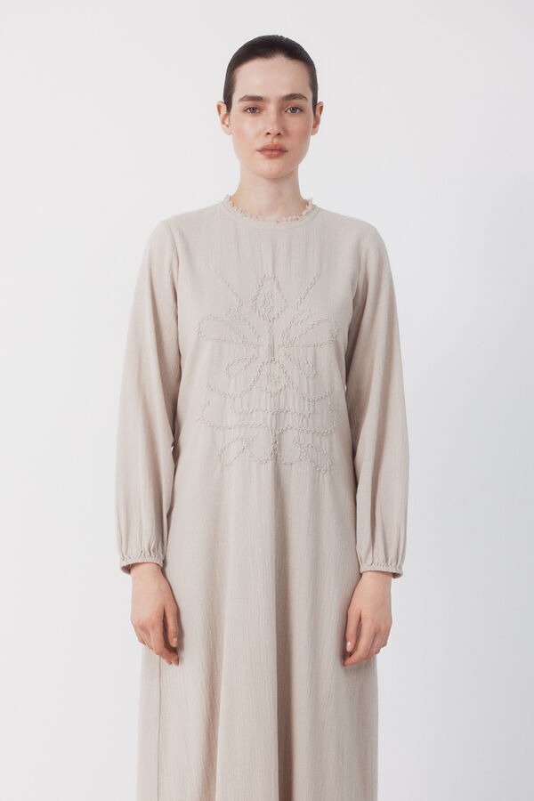 Cortefiel Embroidered dress Beige