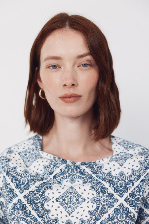 Cortefiel Boat neck t-shirt Printed blue