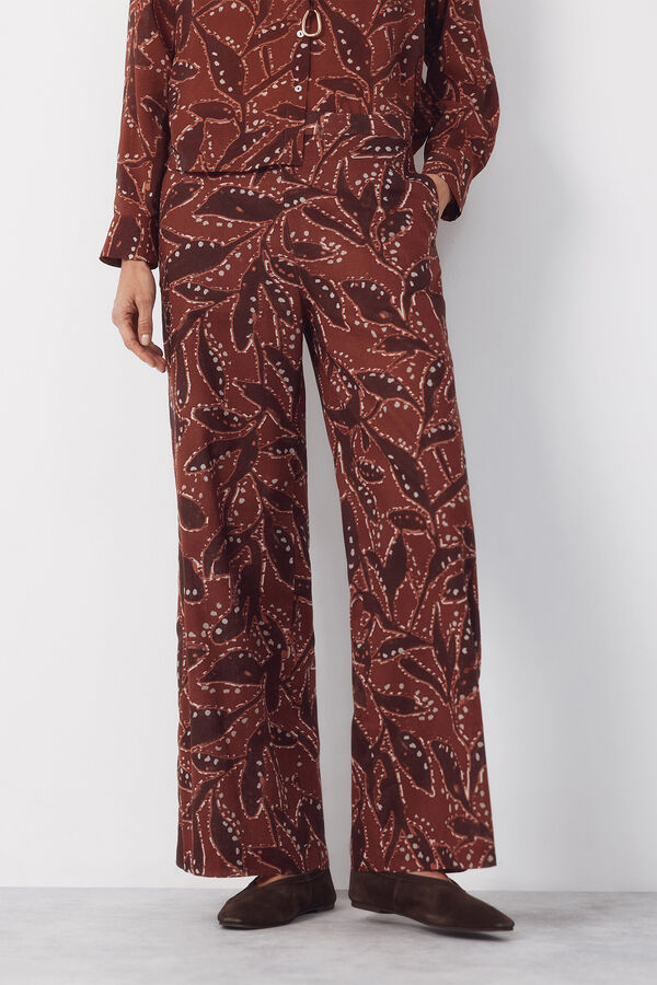 Cortefiel Printed linen trousers Nude