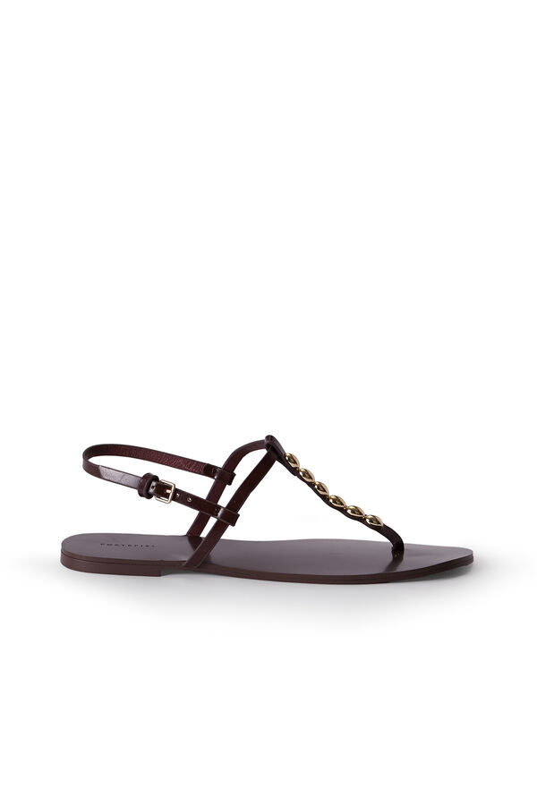Cortefiel Flat sandal with studs Dark brown