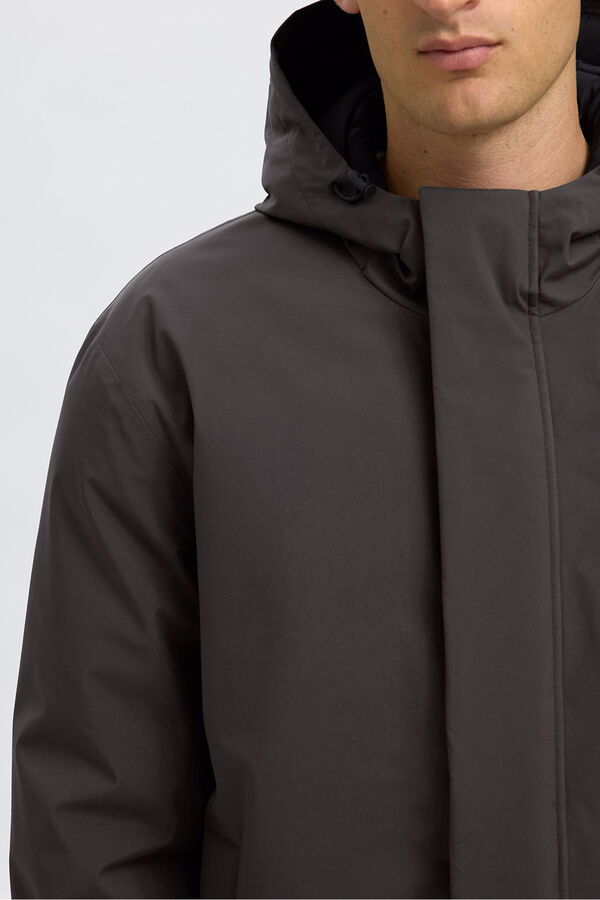 Selected Parka impermeável com capuz Cinzento