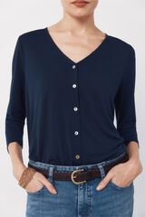Cortefiel V- neckline top with buttons Navy