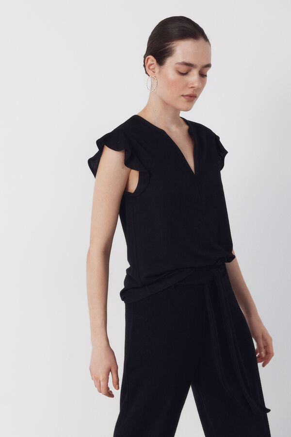 Cortefiel Flounced sleeve t-shirt Black