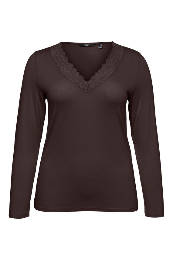 Top cuello pico con encaje en cuello