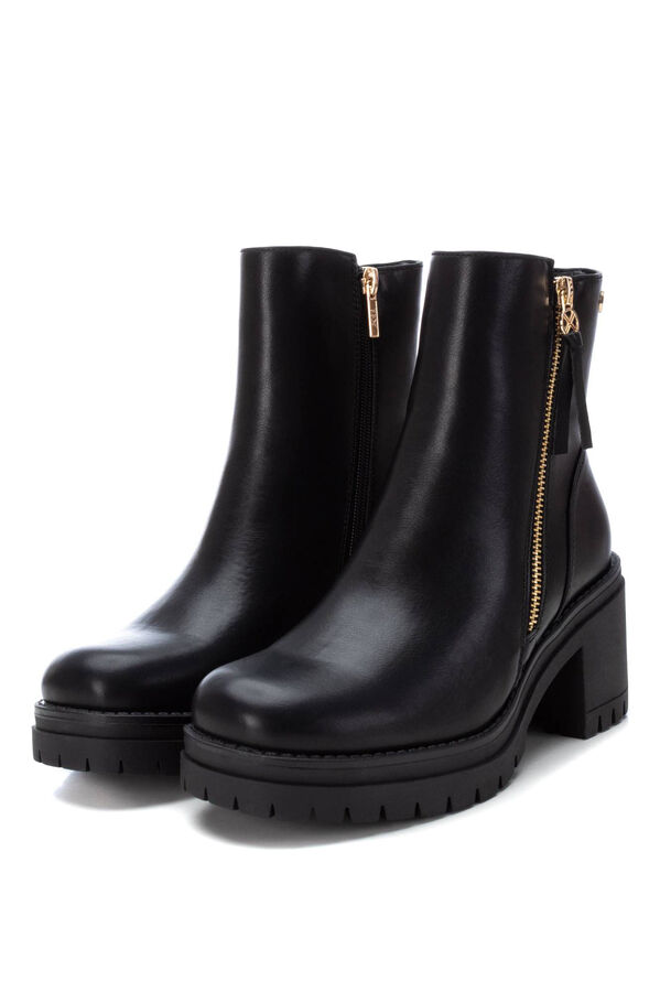 XTI Botins feminina de salto alto com fecho-&eacute;clair Preto