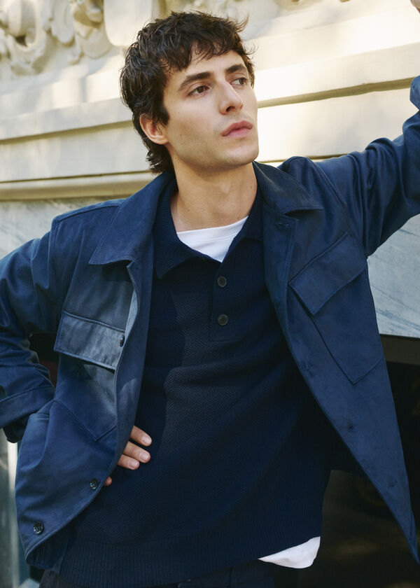 Cortefiel Faux leather overshirt Blue