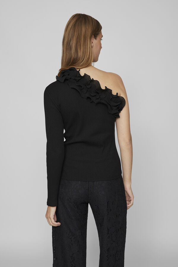 Vila Jersey-knit top with asymmetric sleeve detail Black