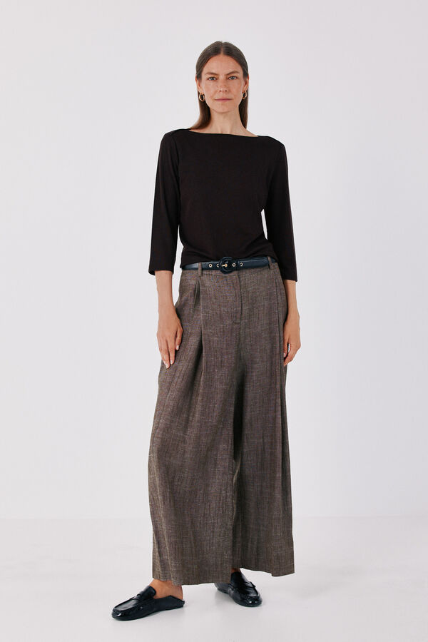 Cortefiel Boat neck T-shirt Dark brown