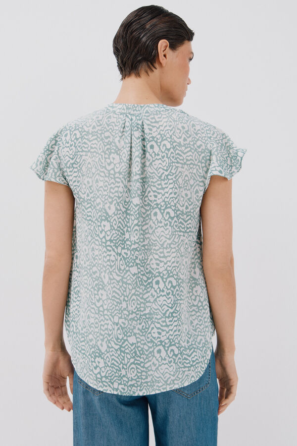Cortefiel Blusa manga volante Printed green