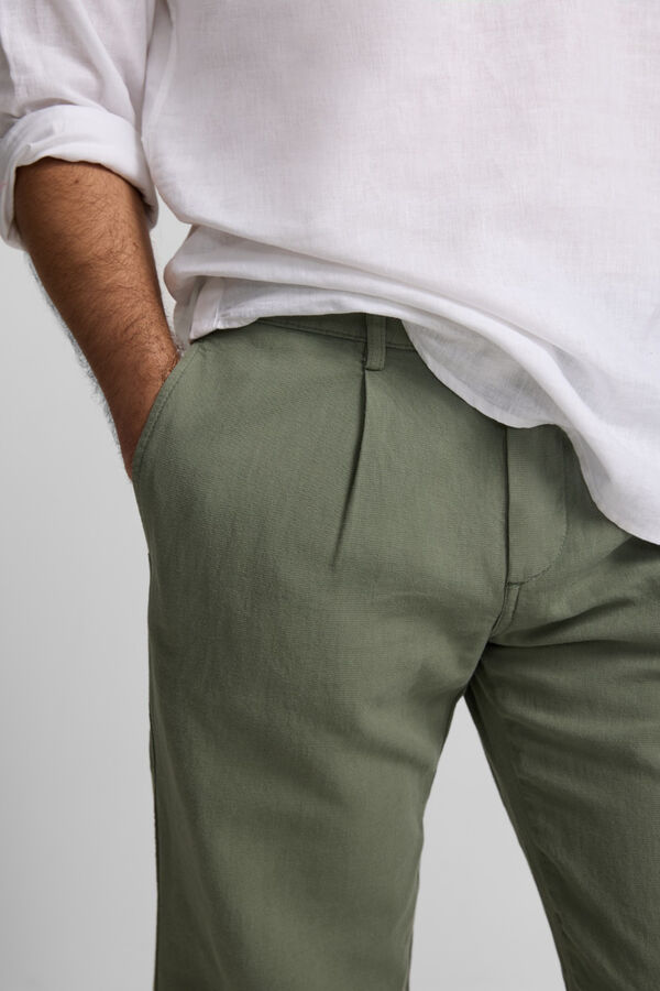 Silbon Calça esportiva plissada de linho calças chino Verde