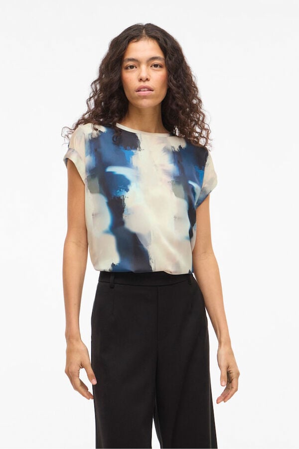 Vila Blusa manga curta acetinada Azul