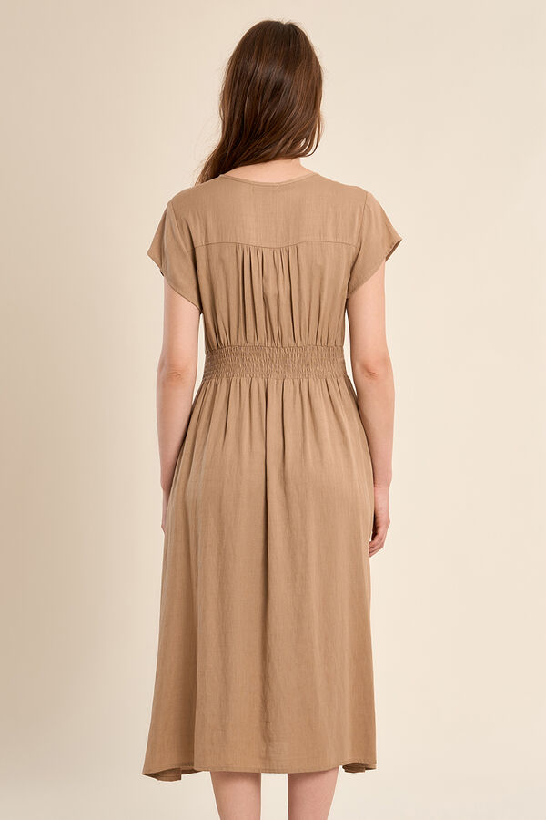 Molly Bracken Vestido de manga curta detalhe de pregas Tostado