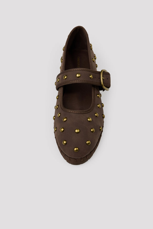 Cortefiel Ballerina with strap and studs Brown