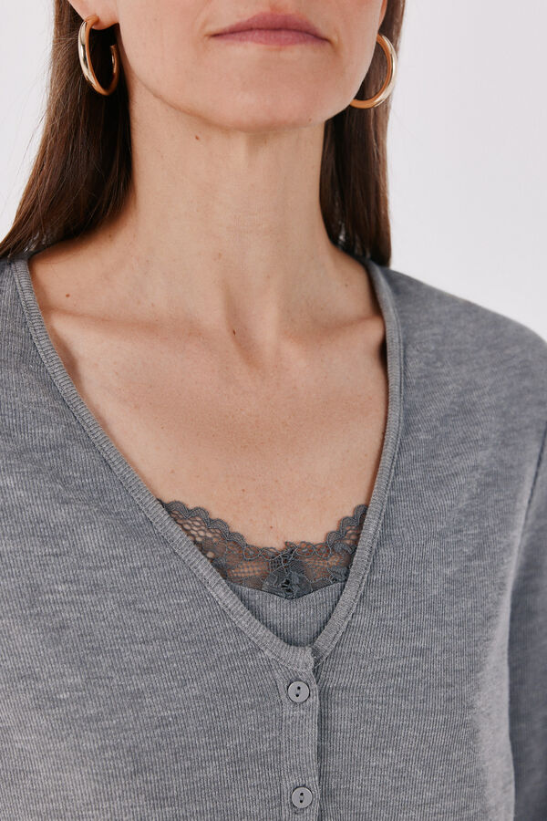 Cortefiel Lace detail double cardigan Grey