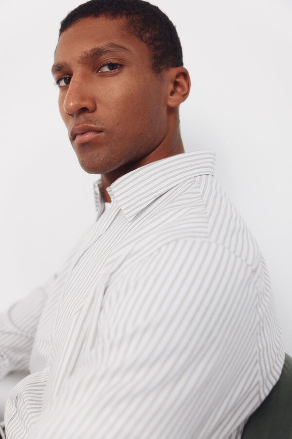 Cortefiel Poplin striped shirt Beige