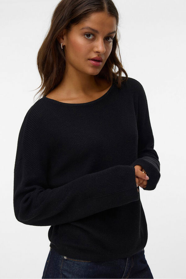 Vero Moda Suéter de malha fina com gola canoa  Preto