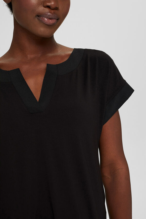 Cortefiel T-shirt com lyocell com gola em contraste Preto