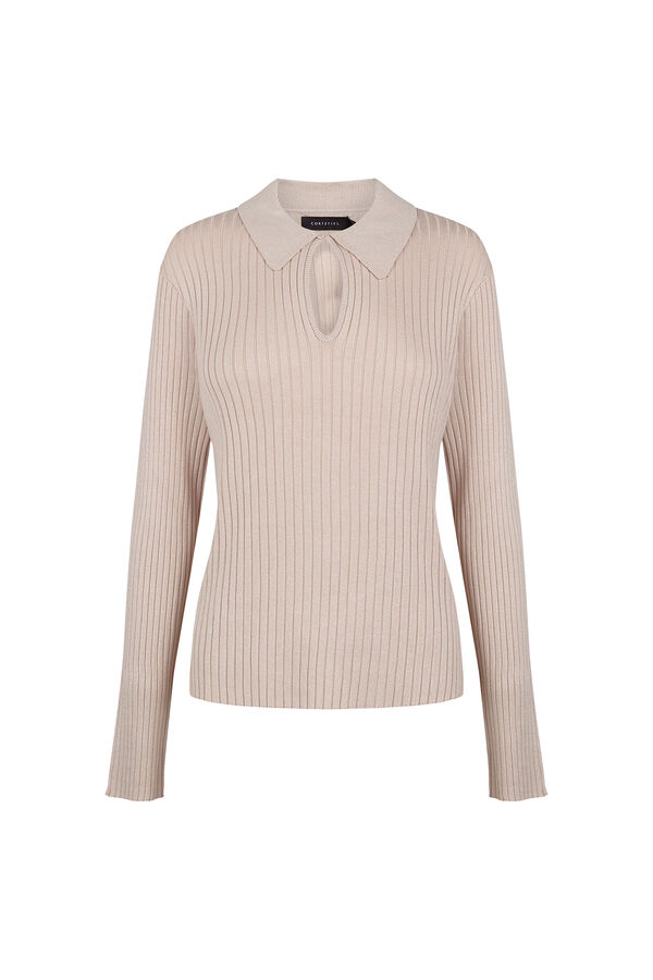 Cortefiel Jersey-knit keyhole polo shirt Nude