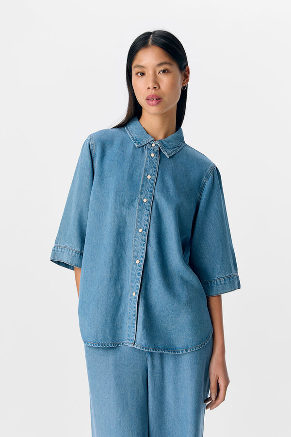 Object Camisa de manga curta em tencel Azul